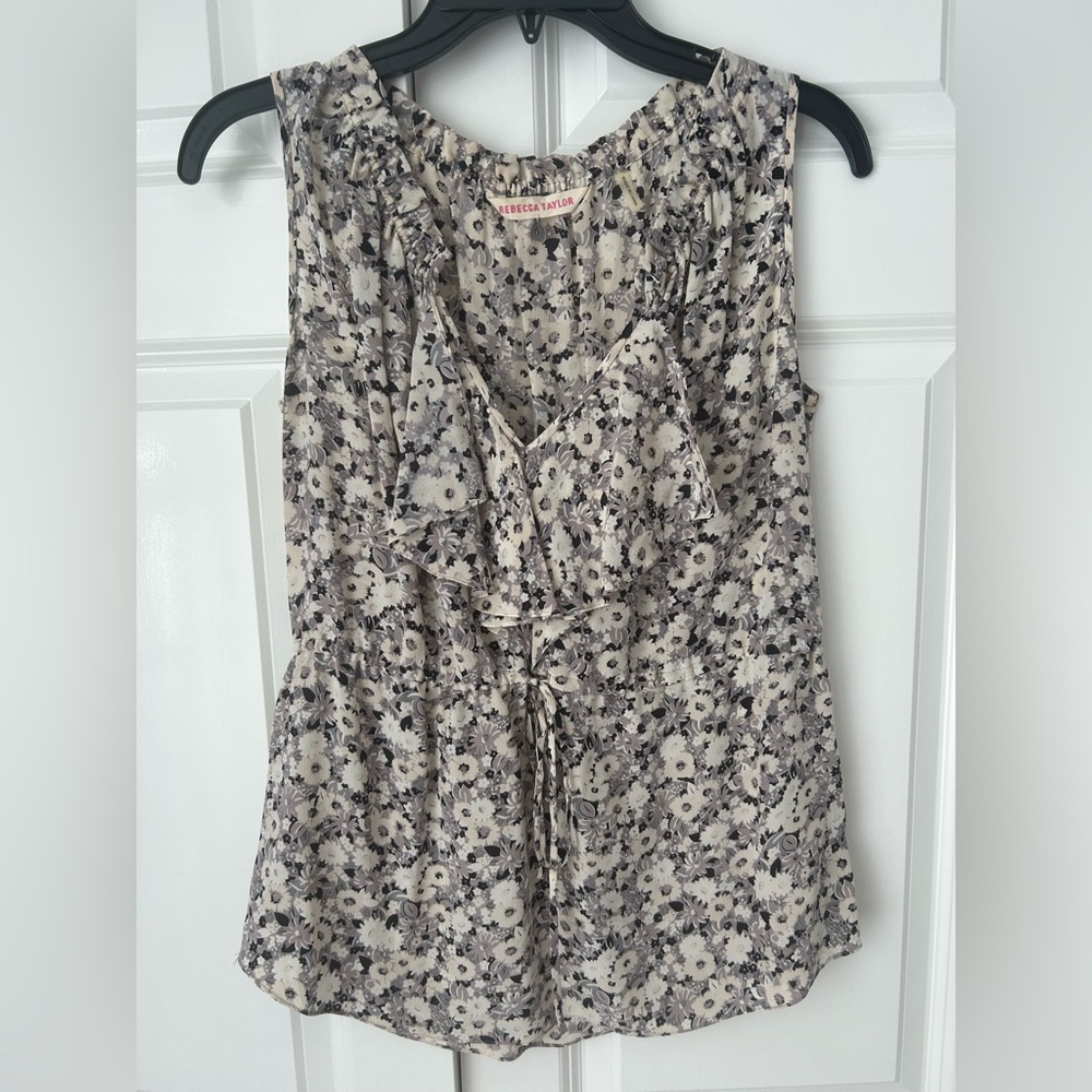 Rebecca Taylor floral cinch waist silk sleeveless blouse - size 0